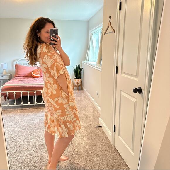 Robert Friedman Tan Neutral Floral Linen Mini Dress Large - Picture 2 of 11